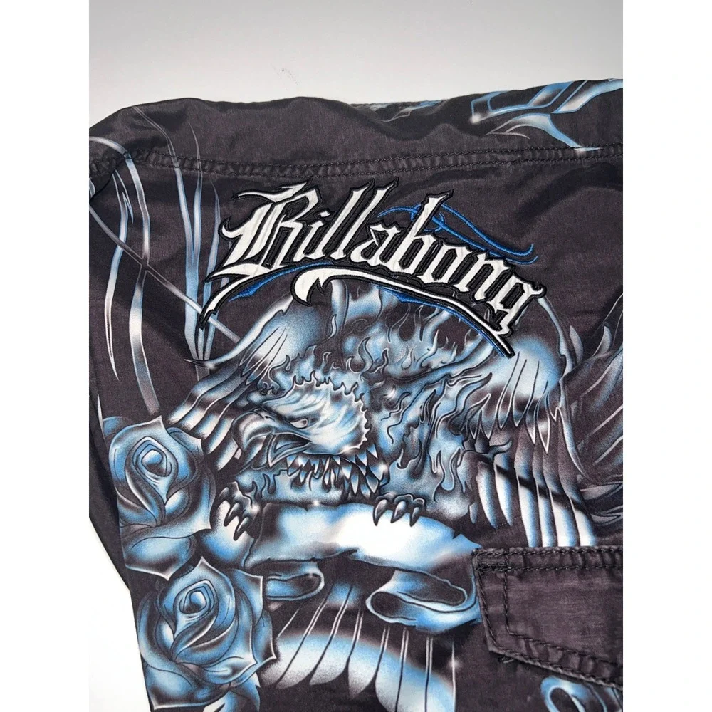 Vintage Billabong Board Shorts Mens 36 Black Eagle Rose Graphic Swim Trunks 90's